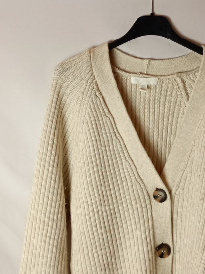H&M. cárdigan beige canalé T.xs