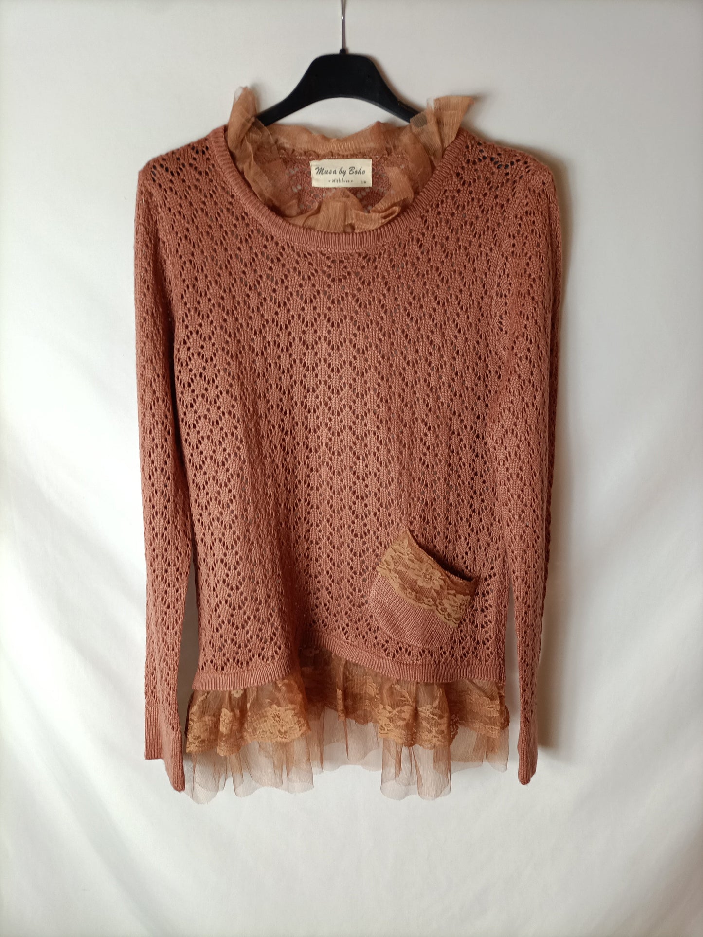 MUSA BY BOHO. Jersey punto abierto malva. T S/M