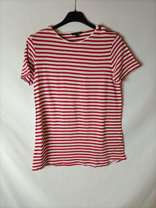 MASSIMO DUTTI. Camiseta rayas blanca y roja. T S