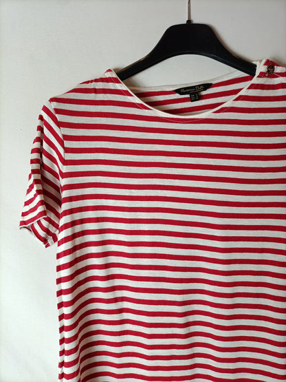 MASSIMO DUTTI. Camiseta rayas blanca y roja. T S