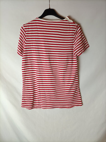 MASSIMO DUTTI. Camiseta rayas blanca y roja. T S