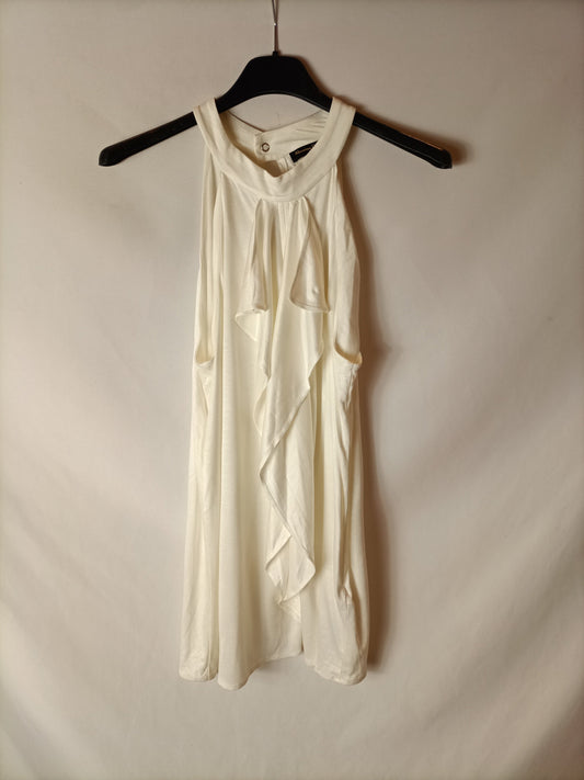 MASSIMO DUTTI. Top cuello halter blanco roto. T M
