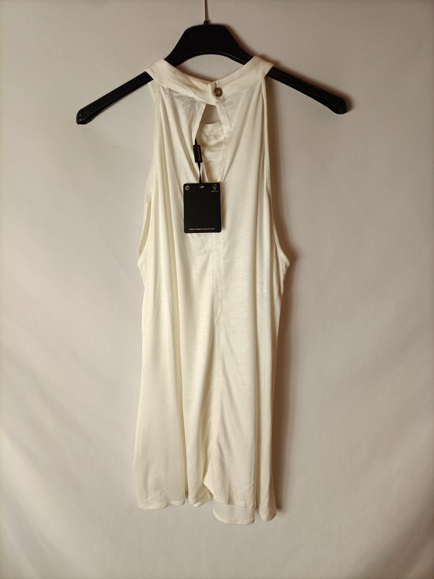 MASSIMO DUTTI. Top cuello halter blanco roto. T M