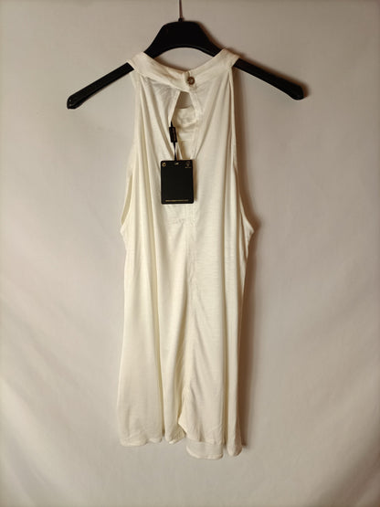 MASSIMO DUTTI. Top cuello halter blanco roto. T M
