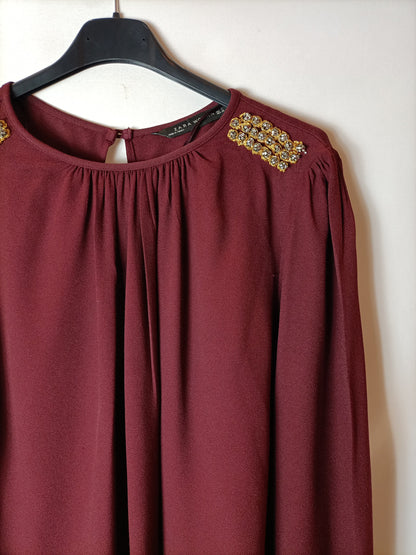 ZARA.Burgundy blouse with shoulder pads TL