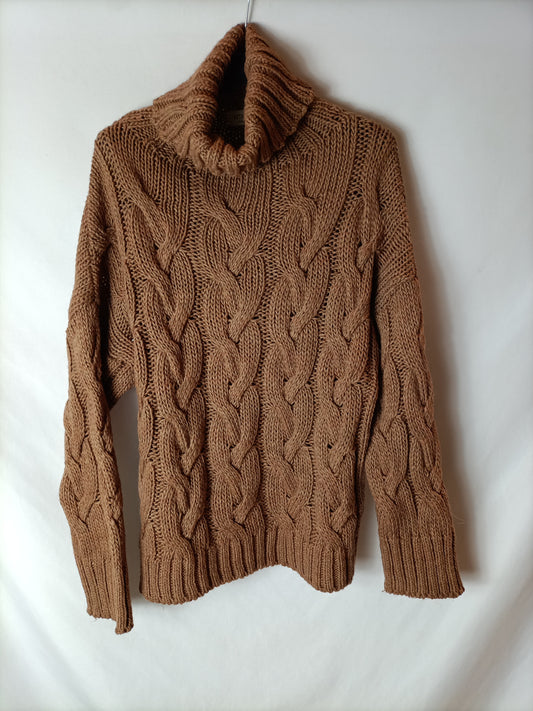 RITA ROS. Light brown cable-knit sweater. TS/M