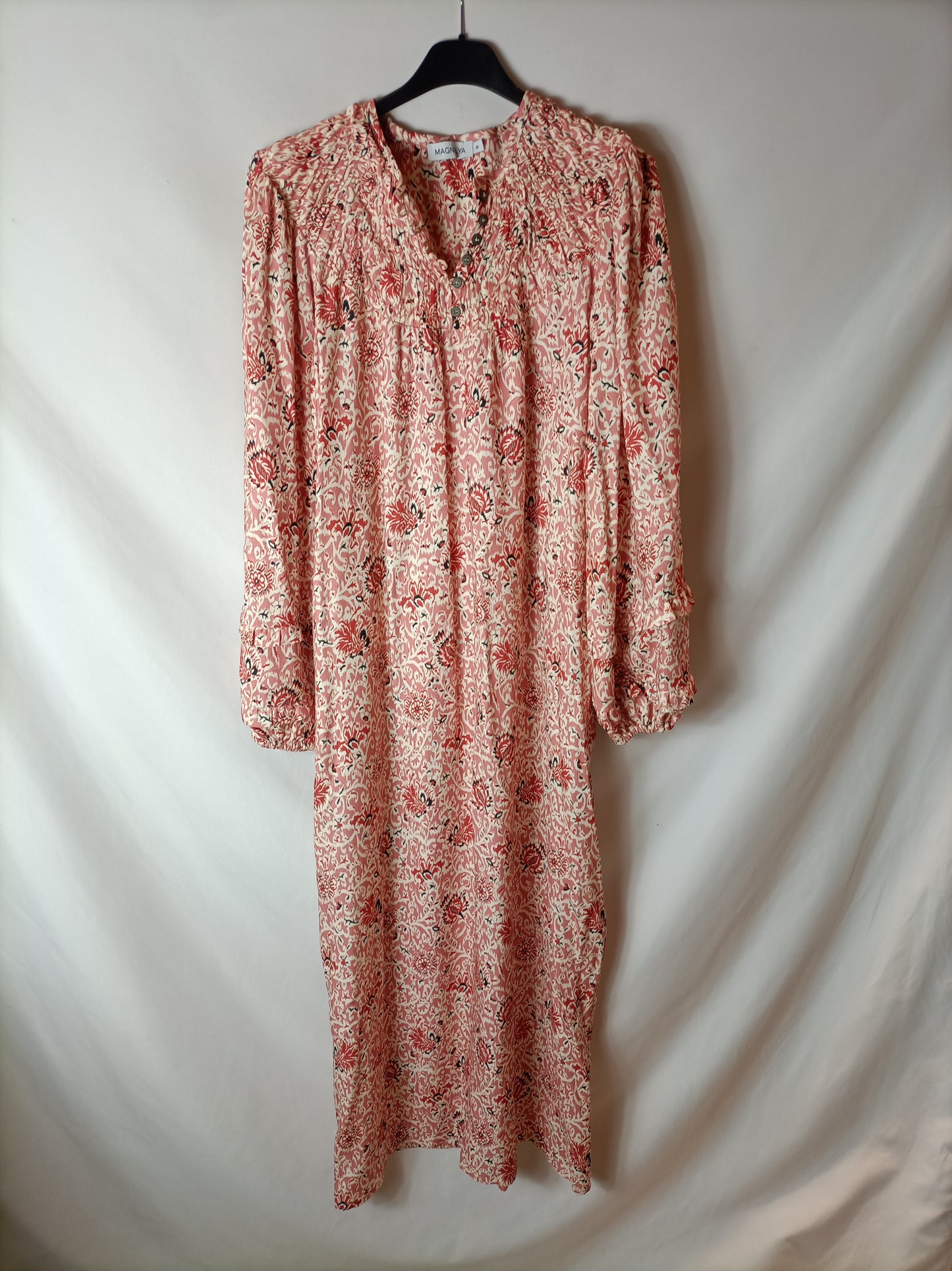 MAGNOLYA. Long rose print dress S.0(xs)