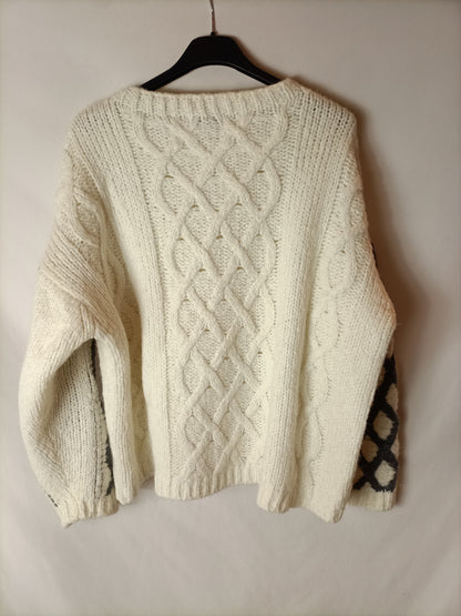AN&amp;BE. White cable-knit sweater with sleeves. TS/M