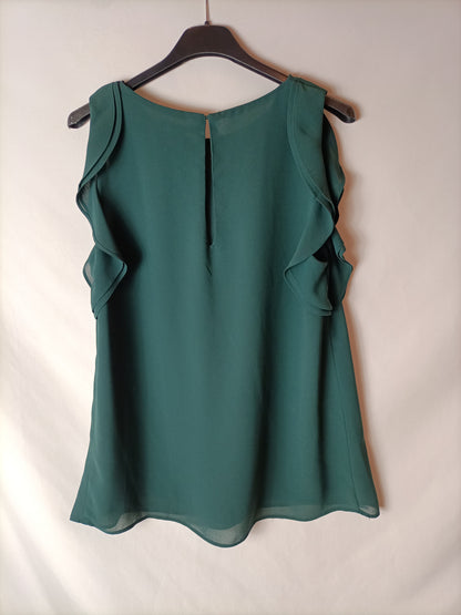 H&amp;M. Bottle green chiffon top. Size 36