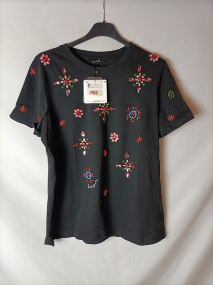 DESIGUAL Black rhinestone T-shirt. TM