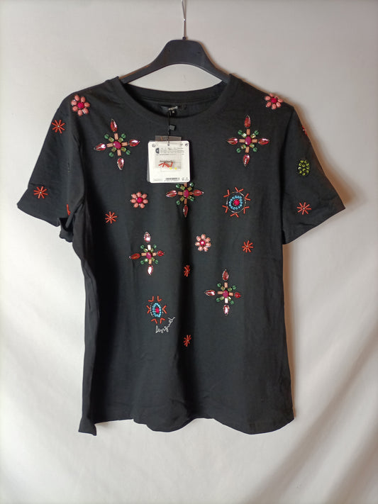 DESIGUAL Black rhinestone T-shirt. TM