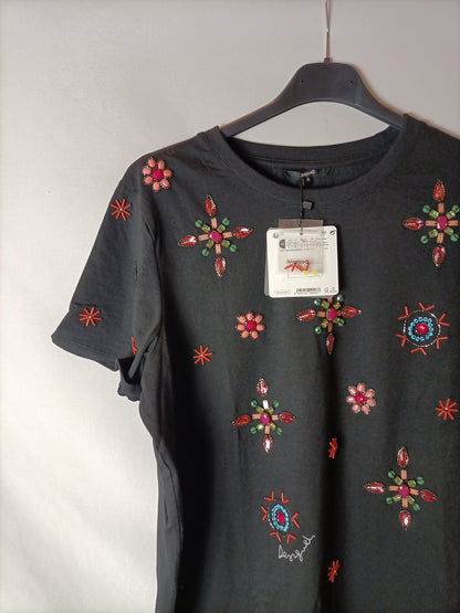 DESIGUAL Black rhinestone T-shirt. TM