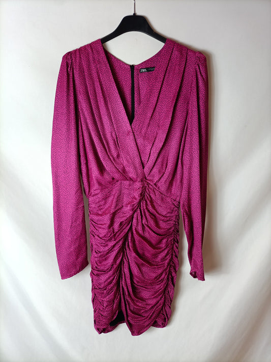 ZARA. Pink polka dot dress T.xs