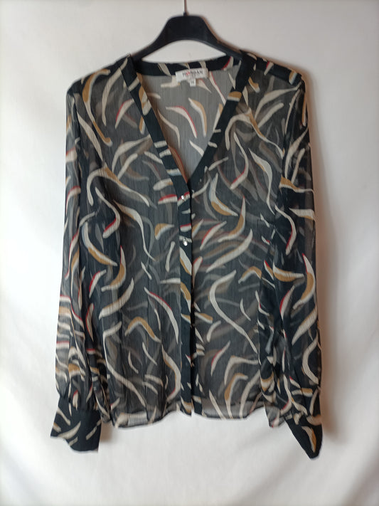 MORGAN. Transparent black printed blouse. T 44 (M/L)