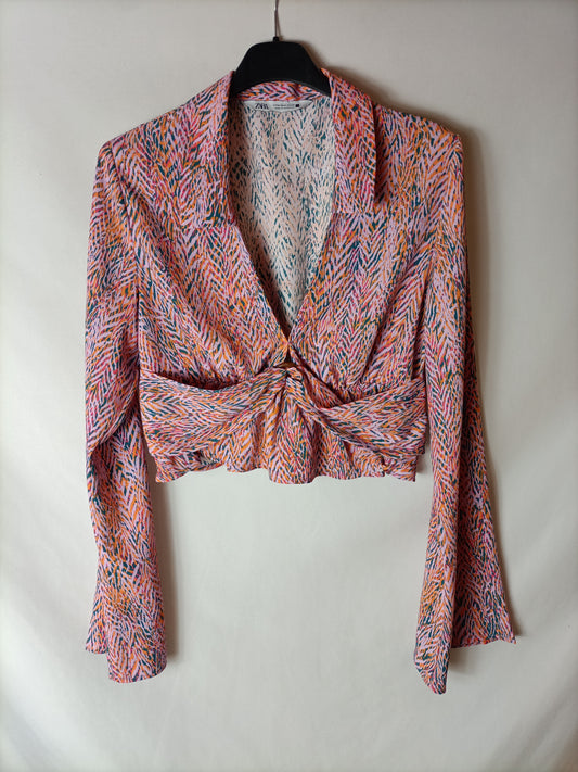 ZARA. Printed pink crop blouse. TM