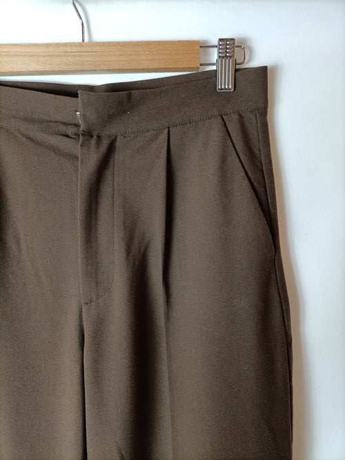 PULL& BEAR. Pantalón ancho marrón T.s