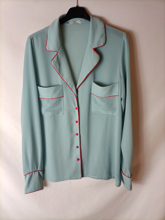 BIMANI. Blusa verde agua ribete T.m