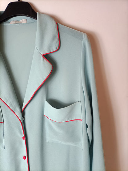 BIMANI. Blusa verde agua ribete T.m