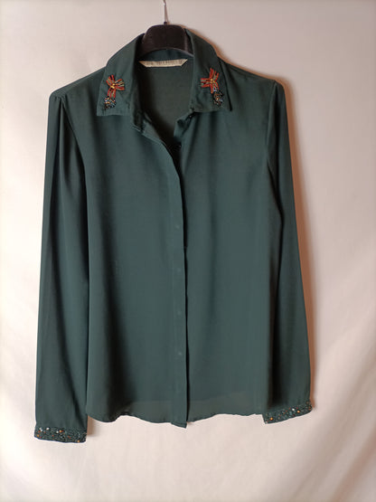 ZARA. Green beaded blouse T.xs (tara)