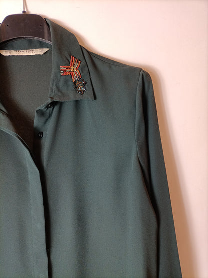ZARA. Green beaded blouse T.xs (tara)