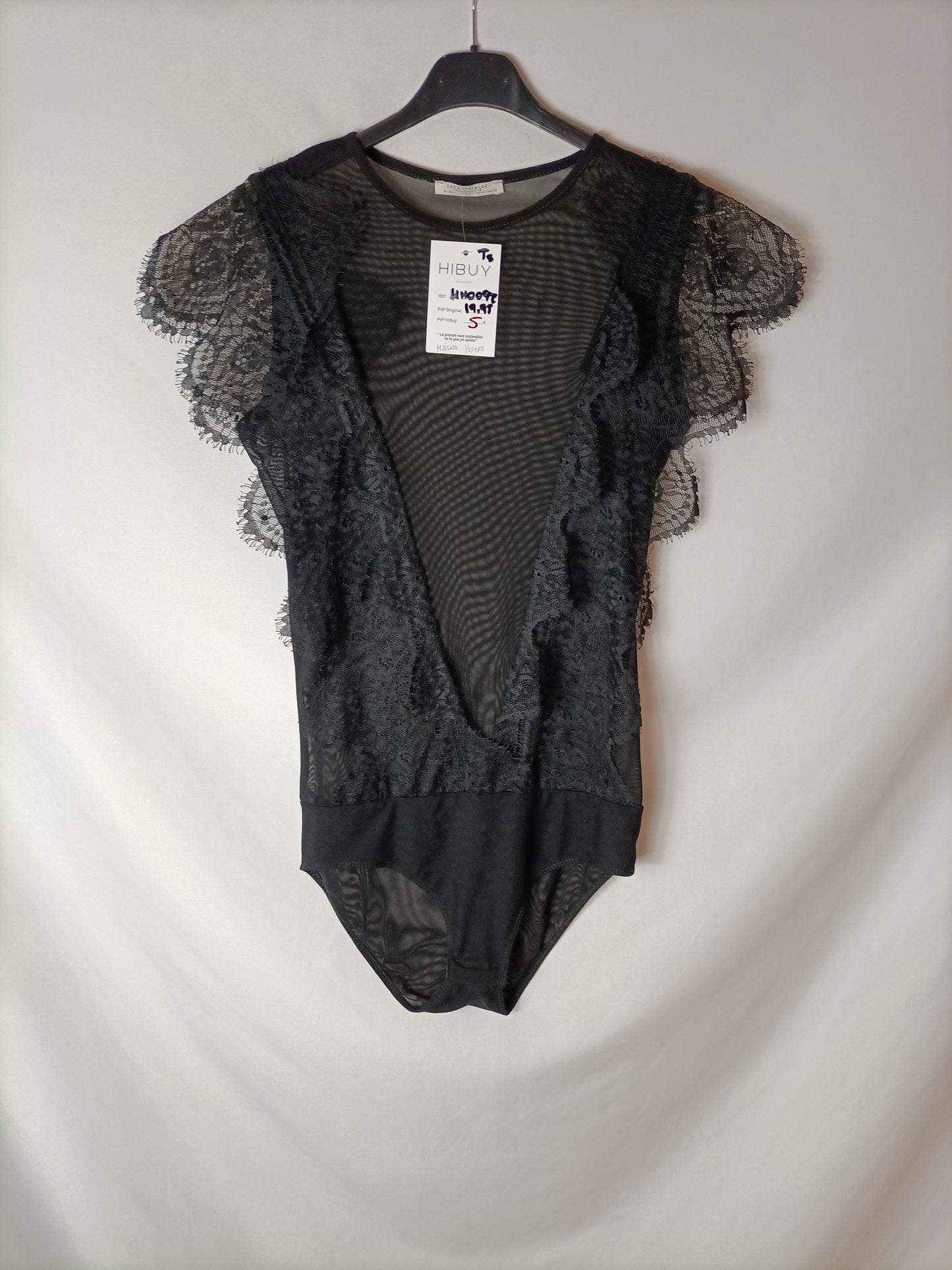 ZARA. body negro transparente T.s
