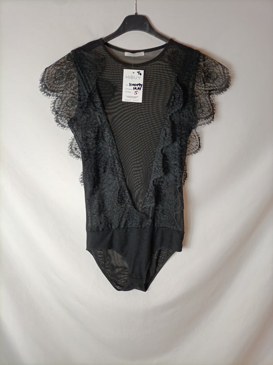 ZARA. body negro transparente T.s