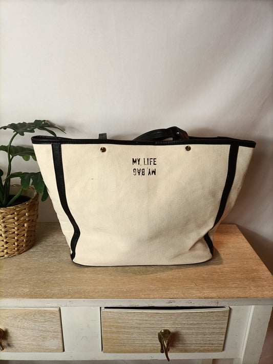 ZARA. Bolso beige shopper