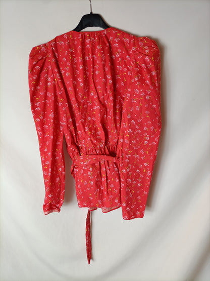 ZARA, Red printed blouse with belt. Size XS