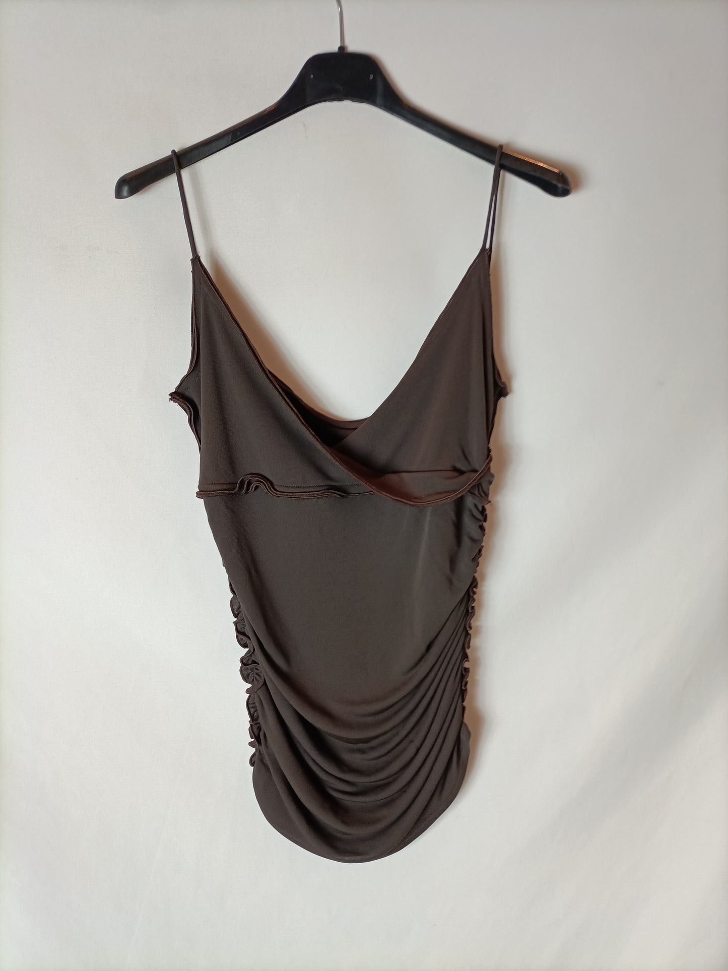 PEDRO DEL HIERRO. Brown gathered top, size 38