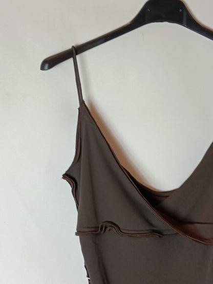 PEDRO DEL HIERRO. Brown gathered top, size 38