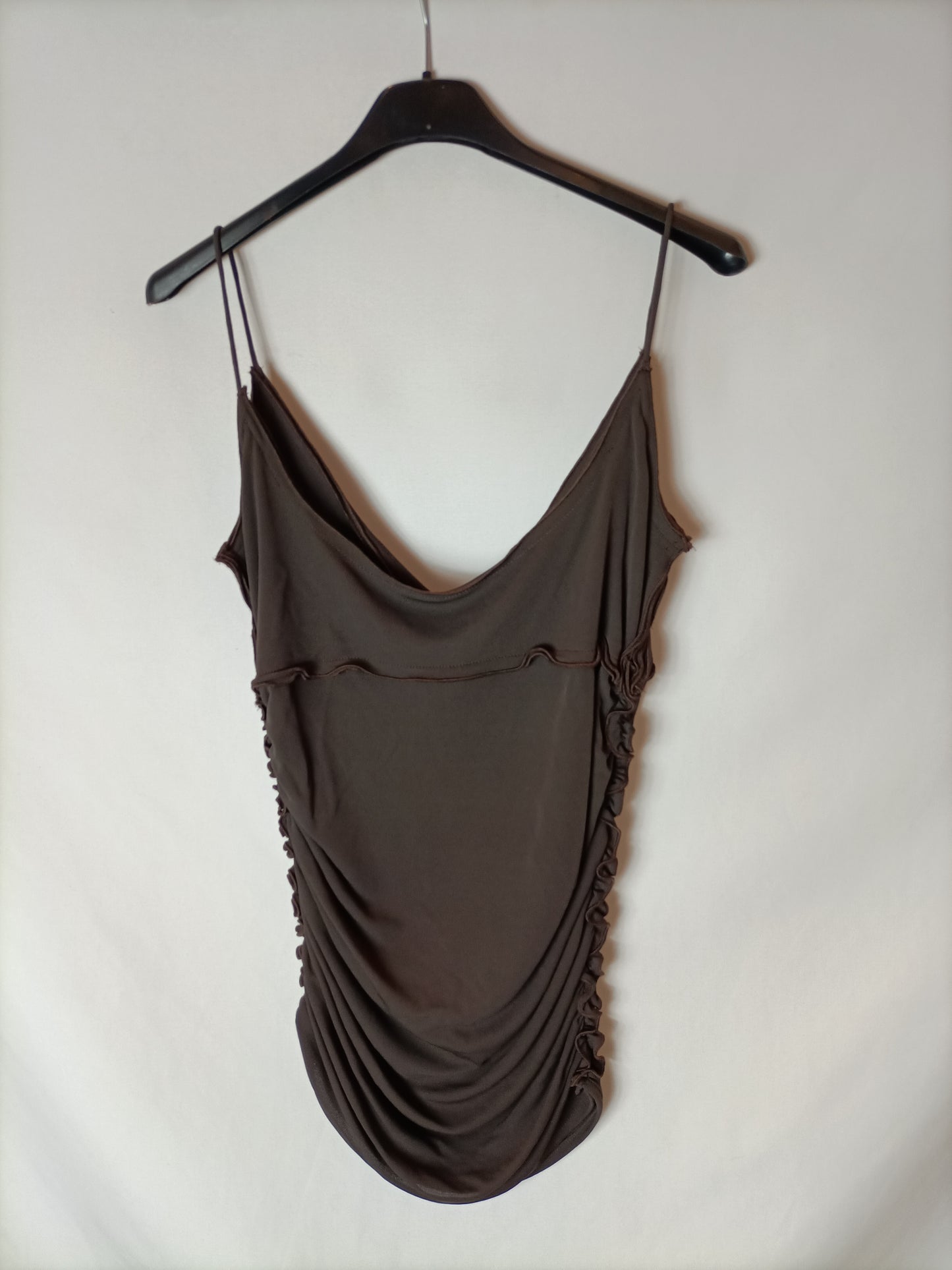 PEDRO DEL HIERRO. Brown gathered top, size 38