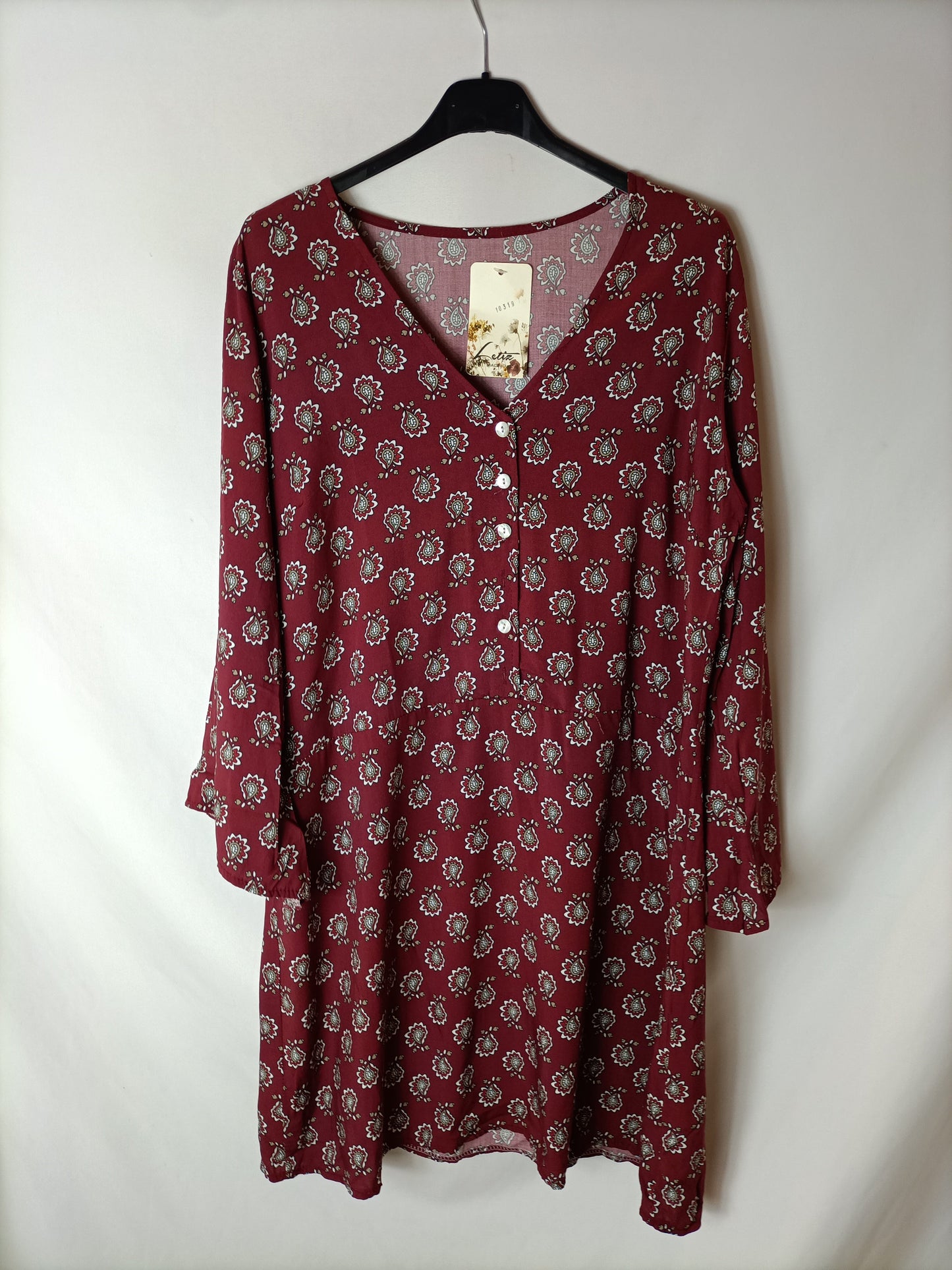 LETIZ. Vestido burdeos estampado. T U (m/l)