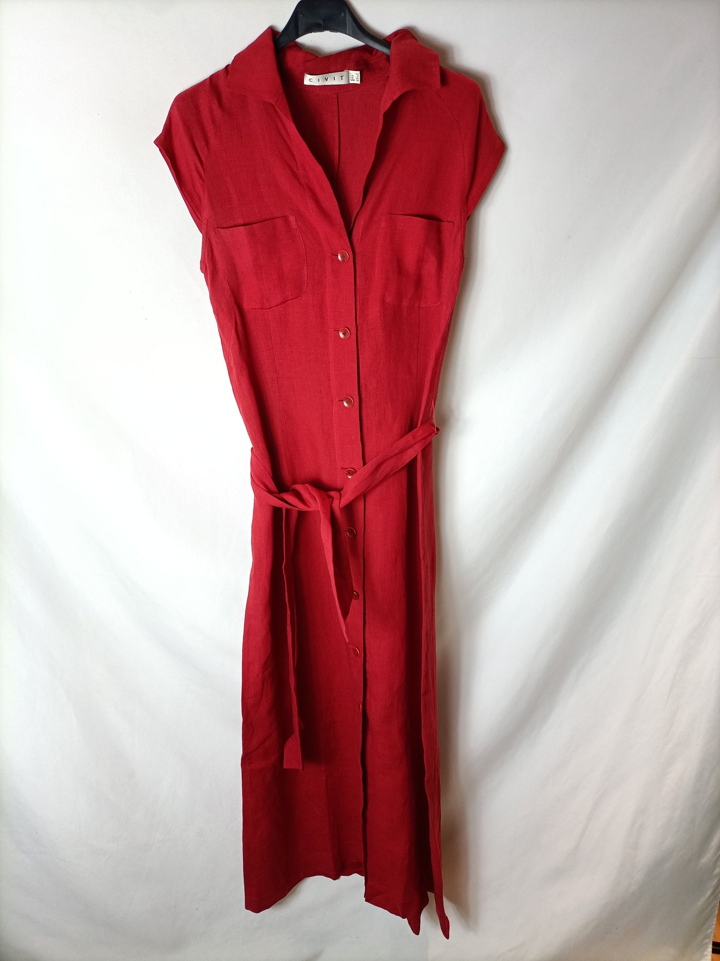 CIVIT. Vestido rojo abotonado en lino. T 38