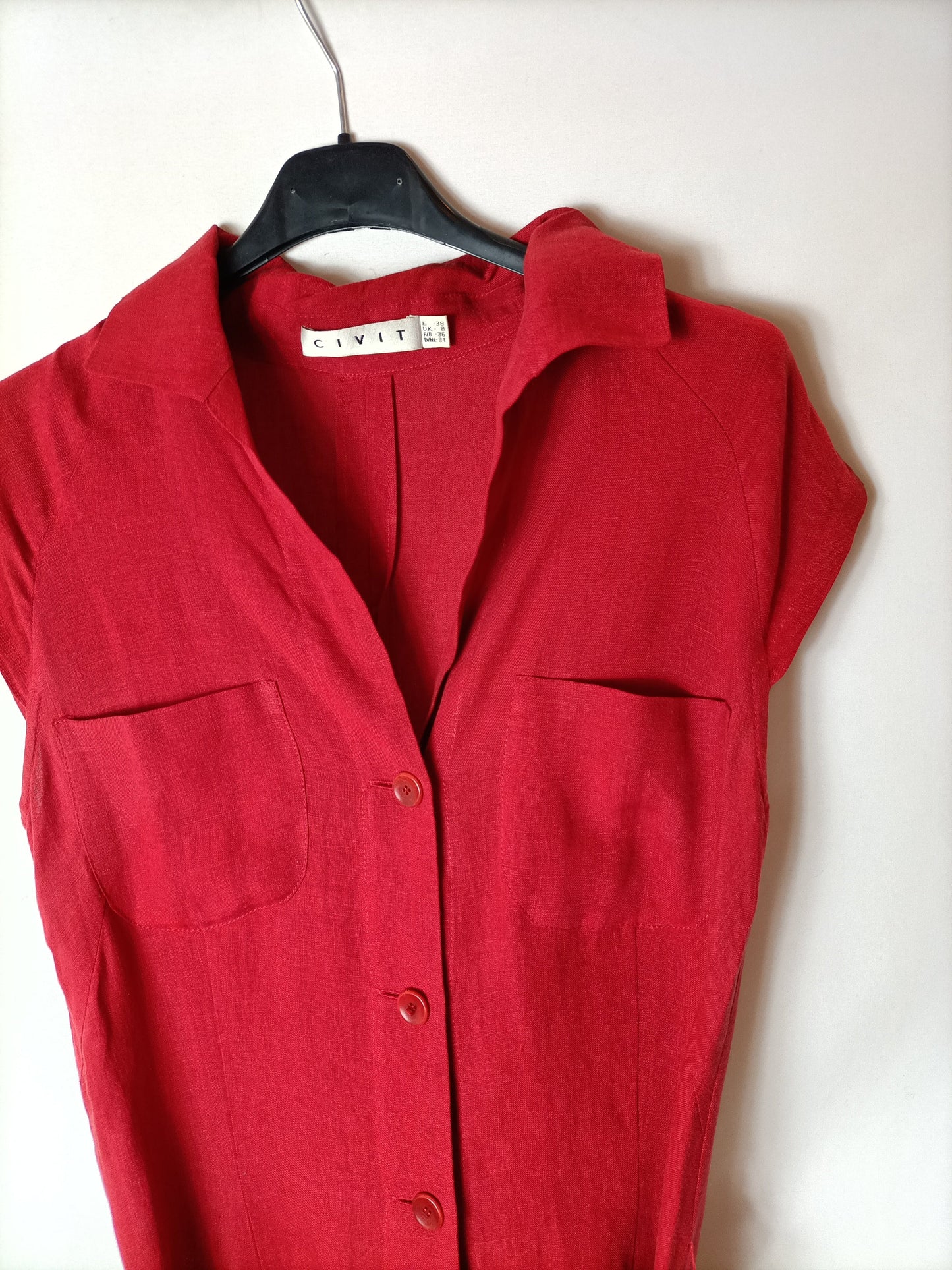 CIVIT. Vestido rojo abotonado en lino. T 38