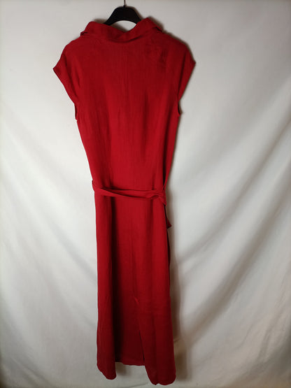 CIVIT. Vestido rojo abotonado en lino. T 38