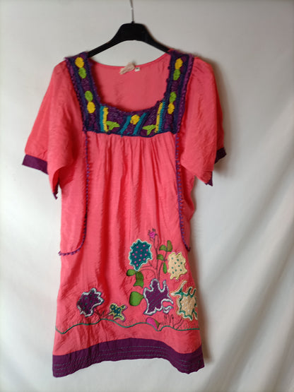 XIA GU. Vestido corto bordados. T M