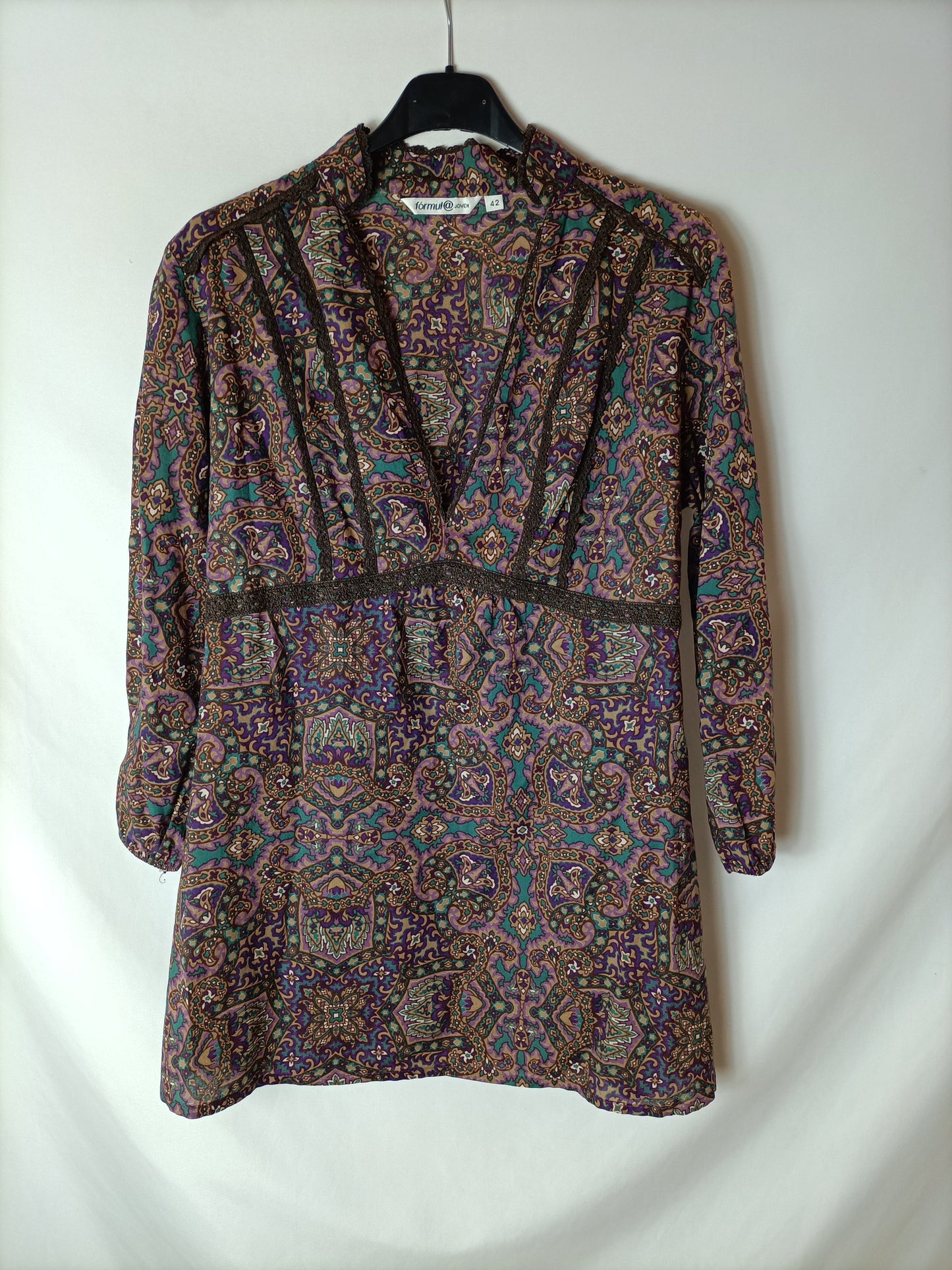 FORMULA YOUNG. Printed caftan-style blouse. Size 42