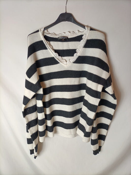 SHEIN. Black and white striped sweater. TS