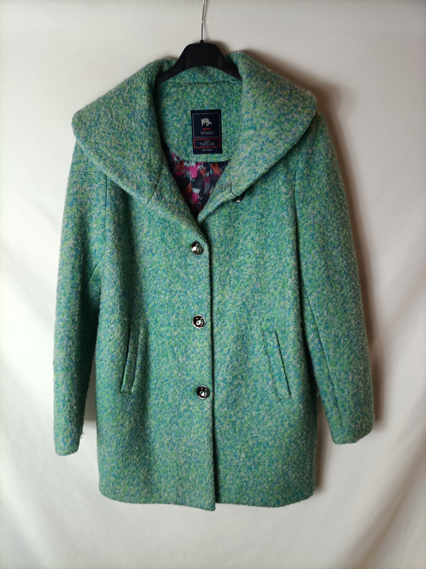 OLD TAYLOR. Abrigo jaspeado azul y verde T.42