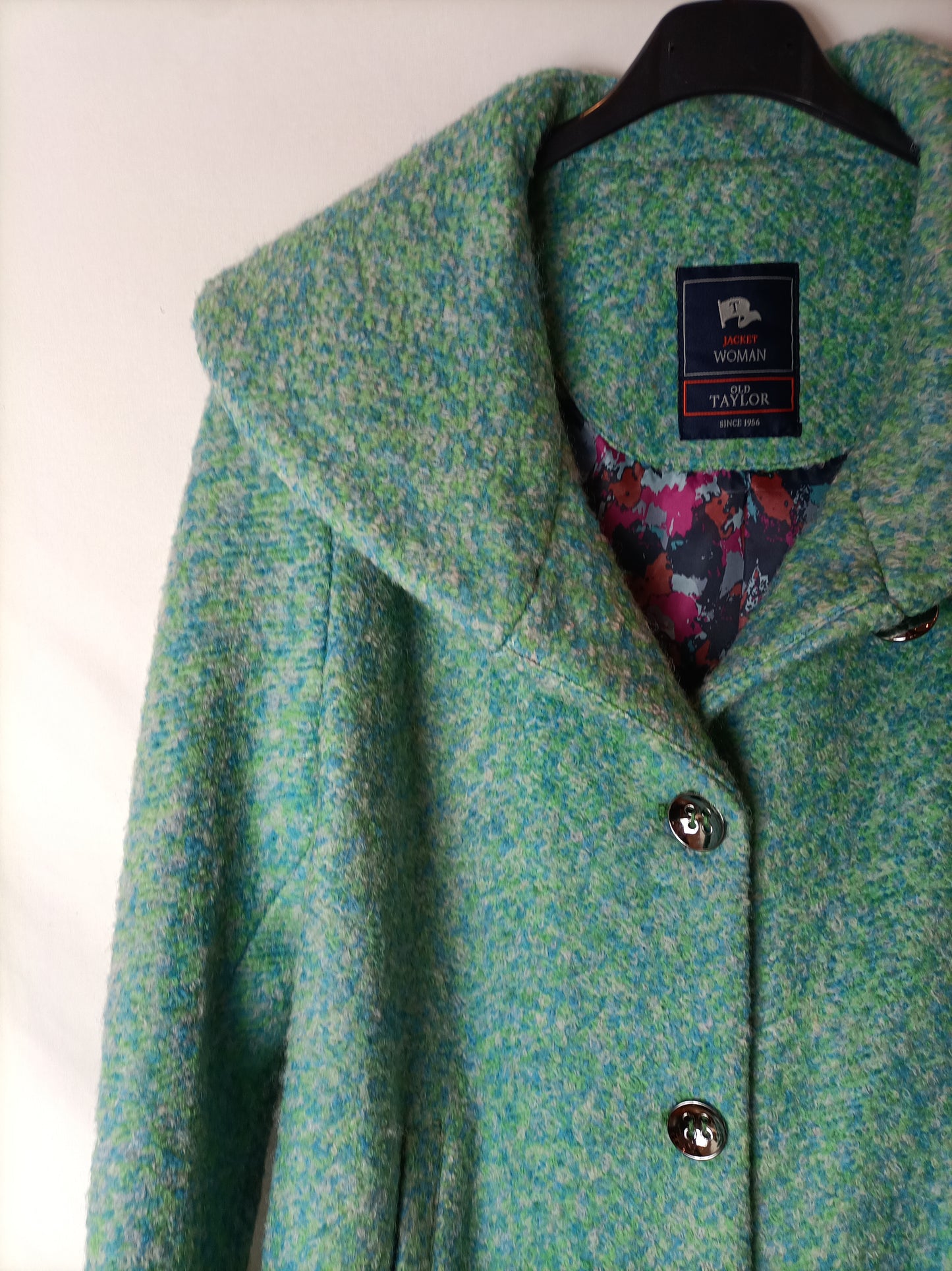 OLD TAYLOR. Abrigo jaspeado azul y verde T.42