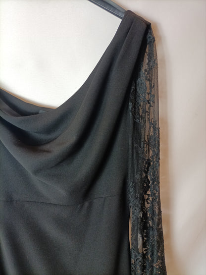 PRONOVIAS. Vestido largo negro encaje T.38