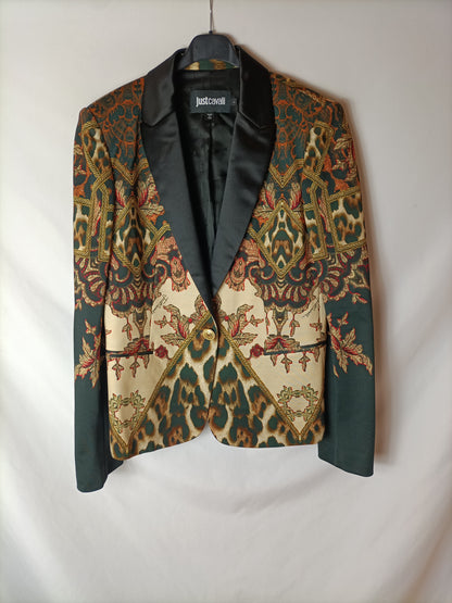 JUSTCAVALLI. Blazer tonos beige estampada T.L