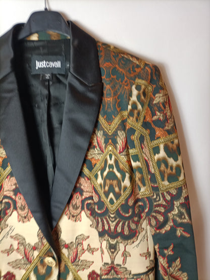 JUSTCAVALLI. Blazer tonos beige estampada T.L