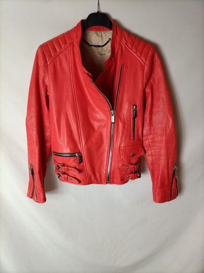 BARBARA BUI. Red leather jacket, size 38 (S)