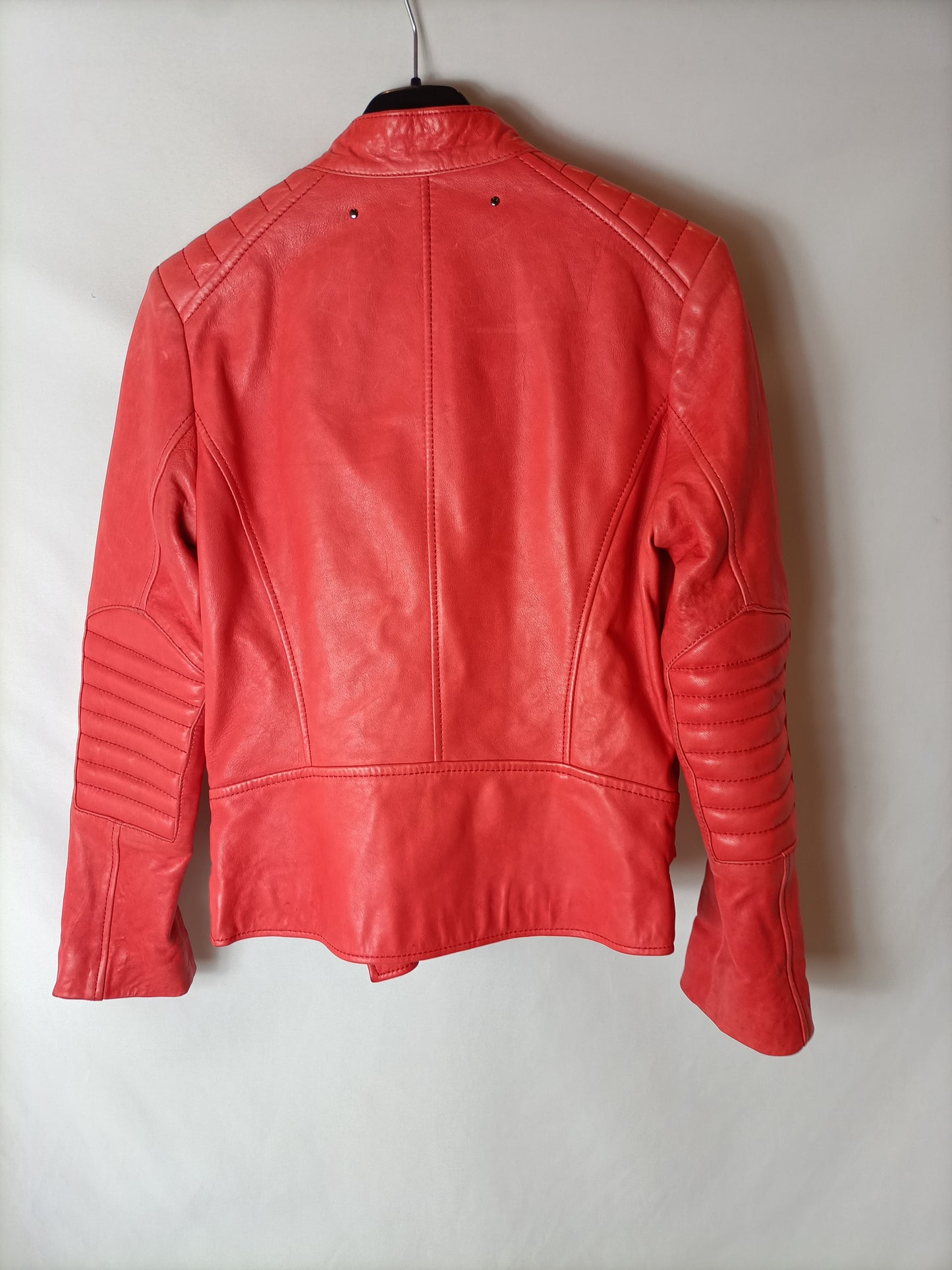 BARBARA BUI. Red leather jacket, size 38 (S)