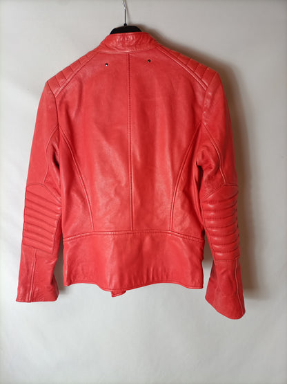 BARBARA BUI. Red leather jacket, size 38 (S)