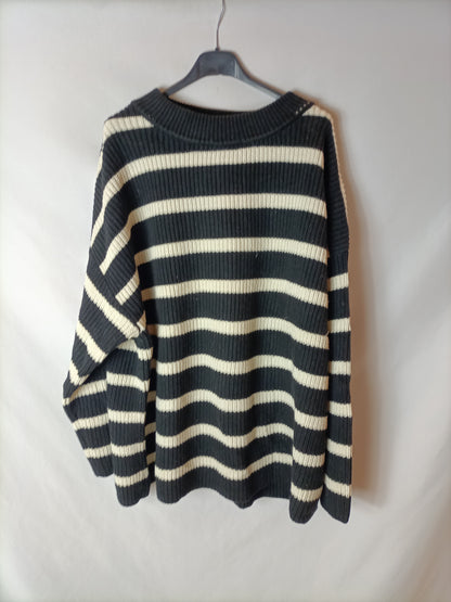 H&M. Jersey rayas negro y beige T.l