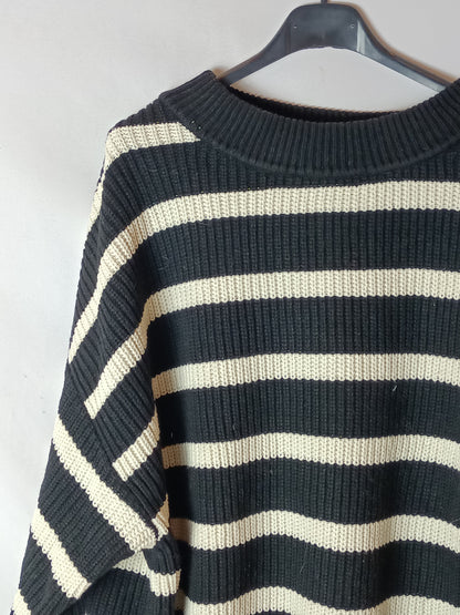 H&M. Jersey rayas negro y beige T.l