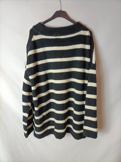 H&M. Jersey rayas negro y beige T.l