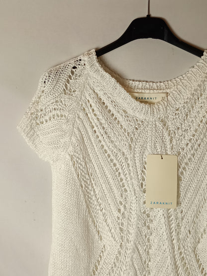 ZARA. Top blanco croché T.m